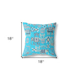 18" X 18" Bright Blue And Gray Broadcloth Floral Throw Pillow