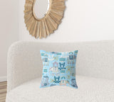 18" X 18" Sky Blue And White Broadcloth Floral Throw Pillow