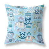 18" X 18" Sky Blue And White Broadcloth Floral Throw Pillow