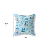 18" X 18" Sky Blue And White Broadcloth Floral Throw Pillow