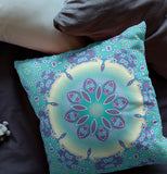 16" X 16" Blue And Purple Broadcloth Floral Throw Pillow