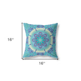 16" X 16" Blue And Purple Broadcloth Floral Throw Pillow