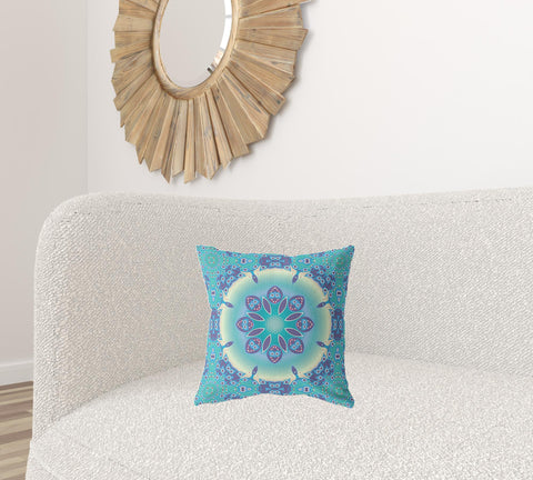 16" X 16" Blue And Purple Broadcloth Floral Throw Pillow