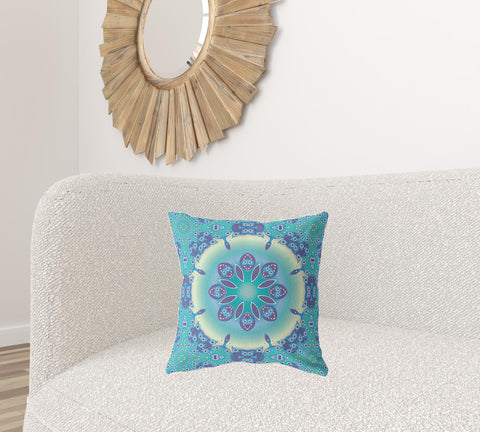 18" X 18" Blue And Purple Broadcloth Floral Throw Pillow