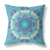 18" X 18" Blue And Purple Broadcloth Floral Throw Pillow