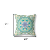 18" X 18" Beige And Green Broadcloth Floral Throw Pillow