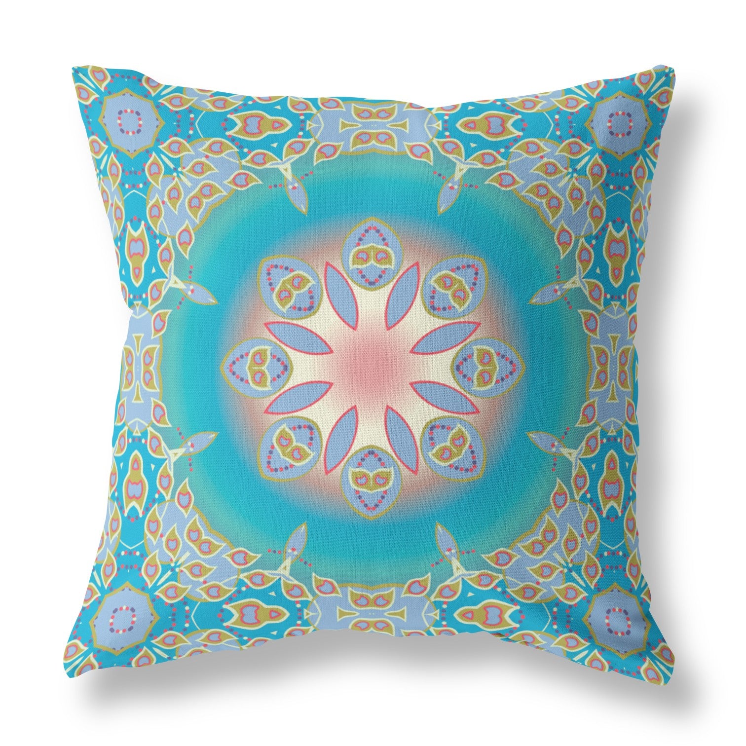 18" X 18" Blue And Green Broadcloth Floral Throw Pillow