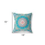 18" X 18" Blue And Green Broadcloth Floral Throw Pillow