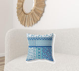 18" X 18" Blue And White Zippered Patchwork Indoor Outdoor Throw Pillow Cover & Insert