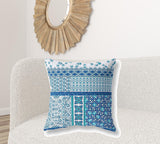 18" X 18" Blue And White Zippered Patchwork Indoor Outdoor Throw Pillow Cover & Insert