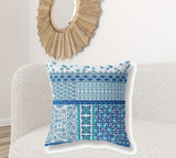 18" X 18" Blue And White Zippered Patchwork Indoor Outdoor Throw Pillow Cover & Insert