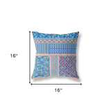 16" X 16" Blue And Yellow Zippered Patchwork Indoor Outdoor Throw Pillow Cover & Insert