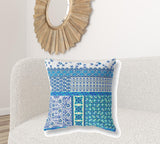 18" X 18" Blue And White Zippered Patchwork Indoor Outdoor Throw Pillow Cover & Insert