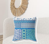 18" X 18" Blue And White Zippered Patchwork Indoor Outdoor Throw Pillow Cover & Insert