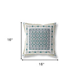 16" X 16" White And Green Broadcloth Floral Throw Pillow