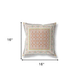 16" X 16" Off White And Orange Broadcloth Floral Throw Pillow