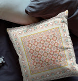 18" X 18" Off White And Orange Broadcloth Floral Throw Pillow