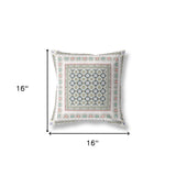 16" X 16" White And Blue Broadcloth Floral Throw Pillow