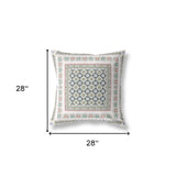 18" X 18" White And Blue Broadcloth Floral Throw Pillow