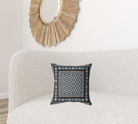 16" X 16" Black And Blue Broadcloth Floral Throw Pillow