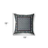 18" X 18" Black And Blue Broadcloth Floral Throw Pillow