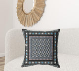 18" X 18" Black And Blue Broadcloth Floral Throw Pillow