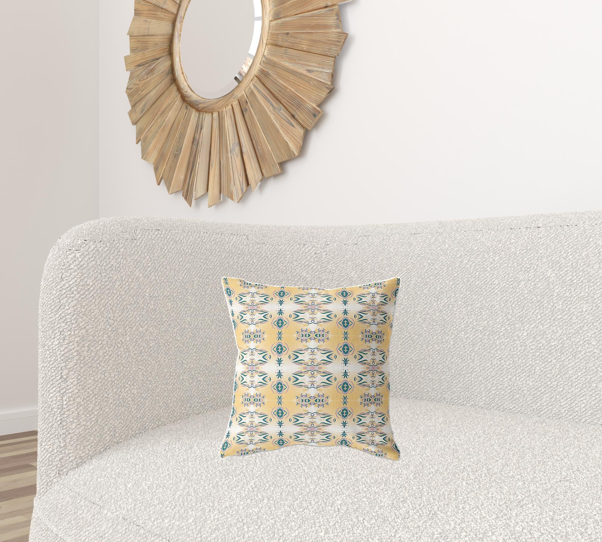 16" X 16" White And Yellow Broadcloth Floral Throw Pillow