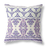 16" X 16" White And Purple Broadcloth Floral Throw Pillow