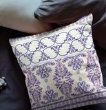 16" X 16" White And Purple Broadcloth Floral Throw Pillow