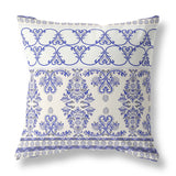 18" X 18" White And Blue Broadcloth Floral Throw Pillow