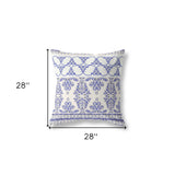 18" X 18" White And Blue Broadcloth Floral Throw Pillow