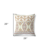 18" X 18" Off White And Orange Broadcloth Floral Throw Pillow