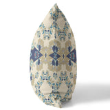 18" X 18" Cream And Blue Broadcloth Floral Throw Pillow