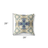 18" X 18" Cream And Blue Broadcloth Floral Throw Pillow