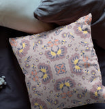 16" X 16" Muted Purple And Yellow Broadcloth Floral Throw Pillow