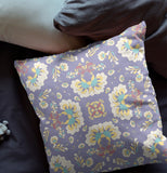 16" X 16" Purple Broadcloth Floral Throw Pillow