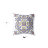 16" X 16" Purple Broadcloth Floral Throw Pillow