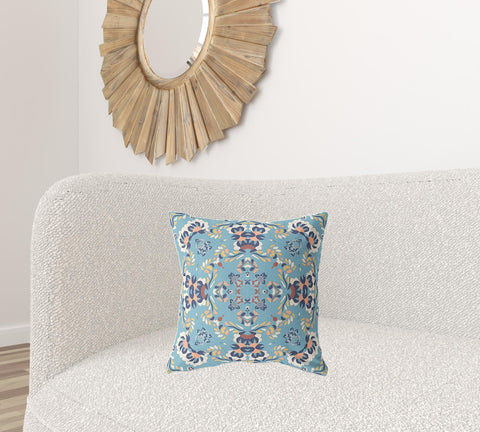 18" X 18" Gray And Blue Broadcloth Floral Throw Pillow