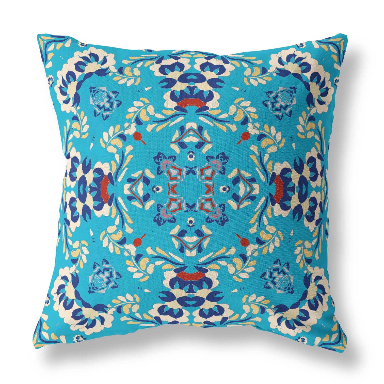 16" X 16" Blue Broadcloth Floral Throw Pillow