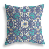 16" X 16" Blue And White Broadcloth Floral Throw Pillow