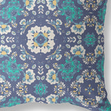 18" X 18" Blue And White Broadcloth Floral Throw Pillow