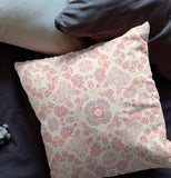 16" X 16" Pink And White Broadcloth Floral Throw Pillow