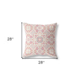 18" X 18" Pink And White Broadcloth Floral Throw Pillow