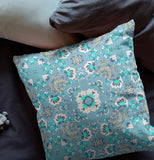 18" X 18" Light Blue Broadcloth Floral Throw Pillow