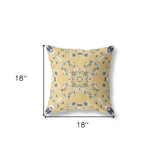 18" X 18" Yellow And Blue Broadcloth Floral Throw Pillow