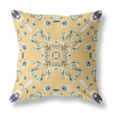 18" X 18" Yellow And Blue Broadcloth Floral Throw Pillow