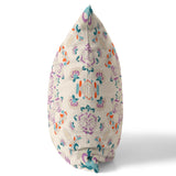 16" X 16" Off White And Purple Broadcloth Floral Throw Pillow
