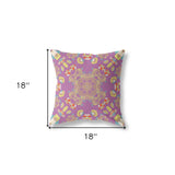 18" X 18" Purple And Yellow Broadcloth Floral Throw Pillow