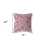 18" X 18" Purple And Yellow Broadcloth Floral Throw Pillow