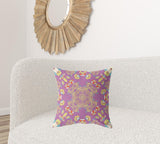 18" X 18" Purple And Yellow Broadcloth Floral Throw Pillow